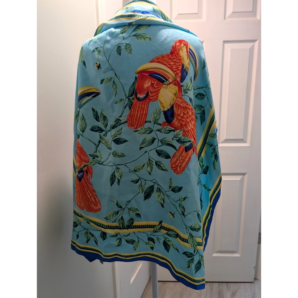 Vintage 100% Silk Scarf Parrots Tropical 34" x 34" Made in Italy